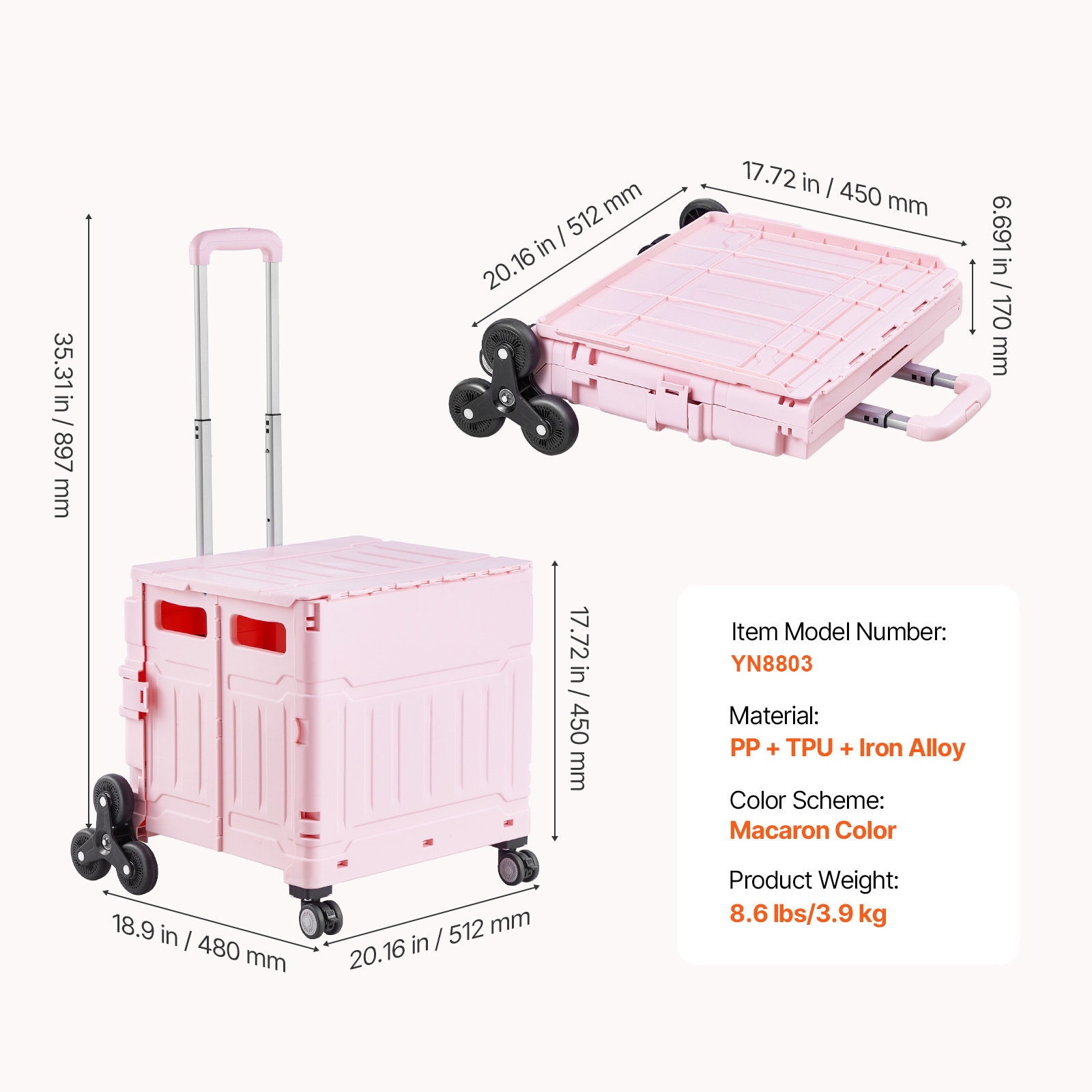 Foldable Trolley With Stair Climbing Wheels And 65l Storage Crate_voghion.com